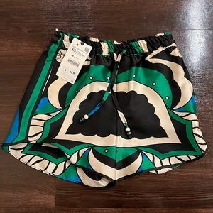 Green black and cream silk shorts